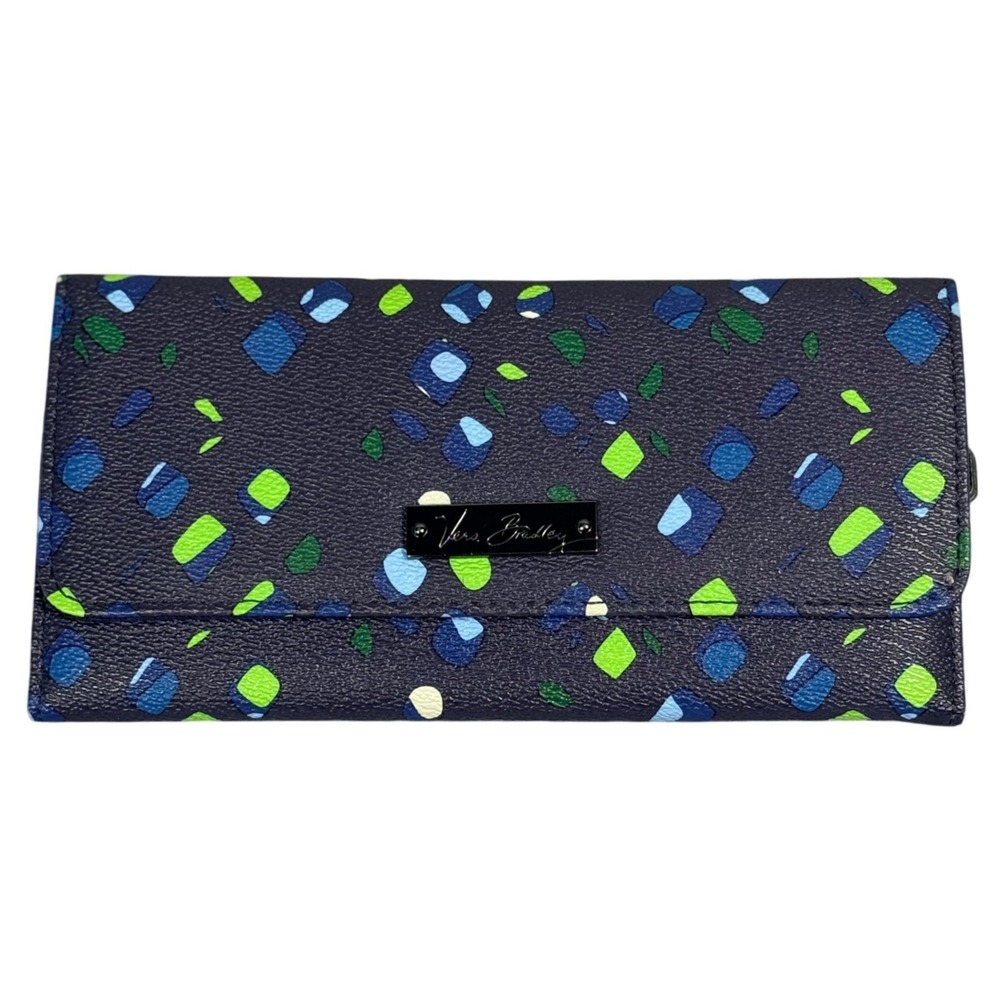 Vera Bradley Trifold Wallet Navy‎ Blue Mosaic Geometric Faux Leather Organizer